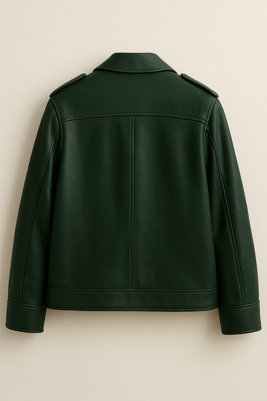 Women’s Forest Green Leather Utility Jacket – Premium Structured Fit