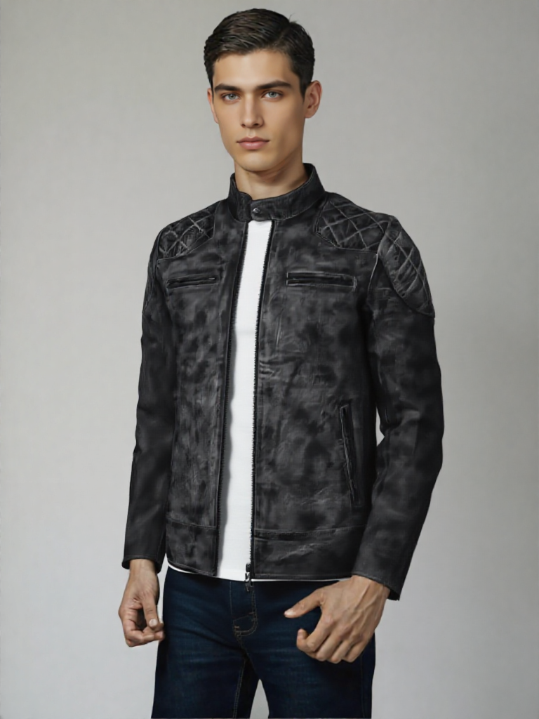 Mens Two Tone Waxed Leather Jacket
