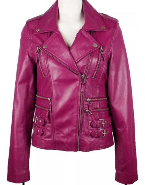 Hexa-Zipper Womens Leather Jacket