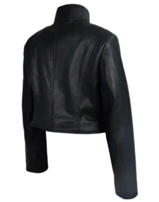 Leather Zip Up Short Leather Jacket