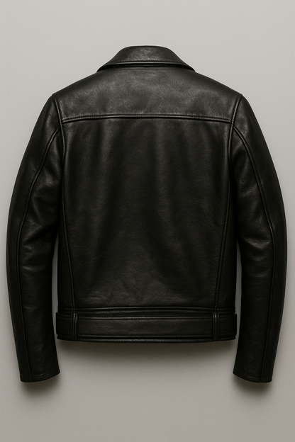 Men’s Black Leather Biker Jacket – Contrast Patch Edition