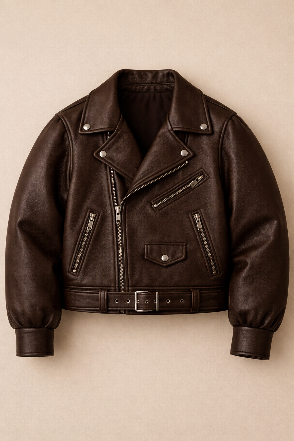Men’s Dark Brown Leather Biker Jacket – Classic Moto Fit