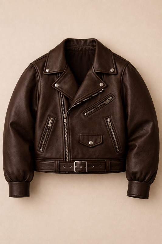 Men’s Dark Brown Leather Biker Jacket – Classic Moto Fit