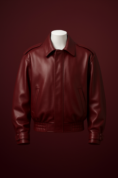 Men’s Burgundy Leather Jacket – Premium Minimal Design
