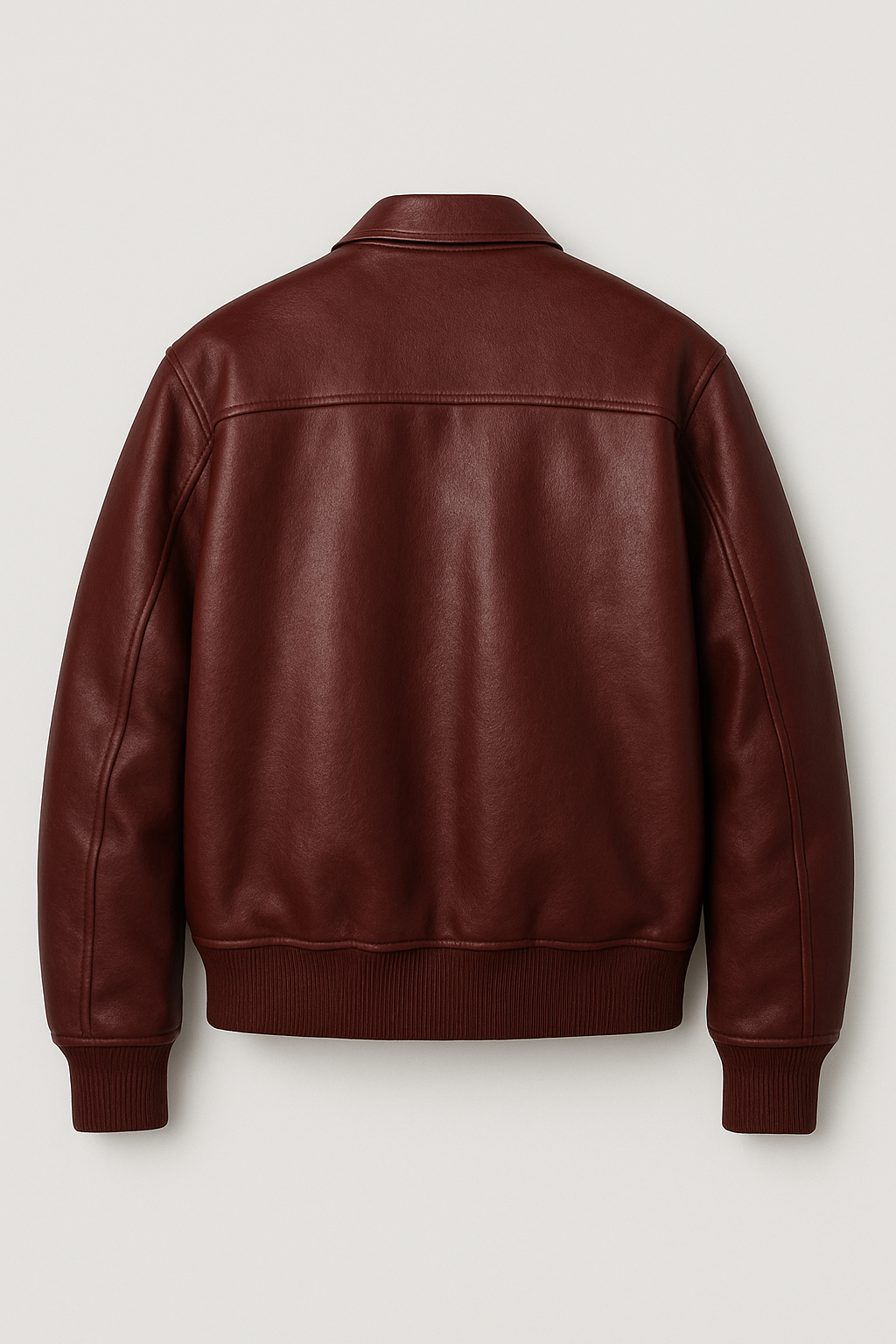 Men’s Burgundy Classic Leather Bomber Jacket – Urban Minimal Style