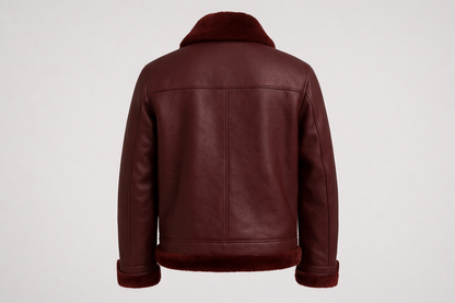 Men’s Burgundy Shearling Leather Jacket – Premium Winter Edition