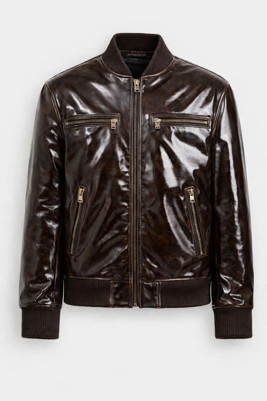 Men’s Dark Brown Leather Bomber Jacket – Signature Zip Detail | Premium Full Grain