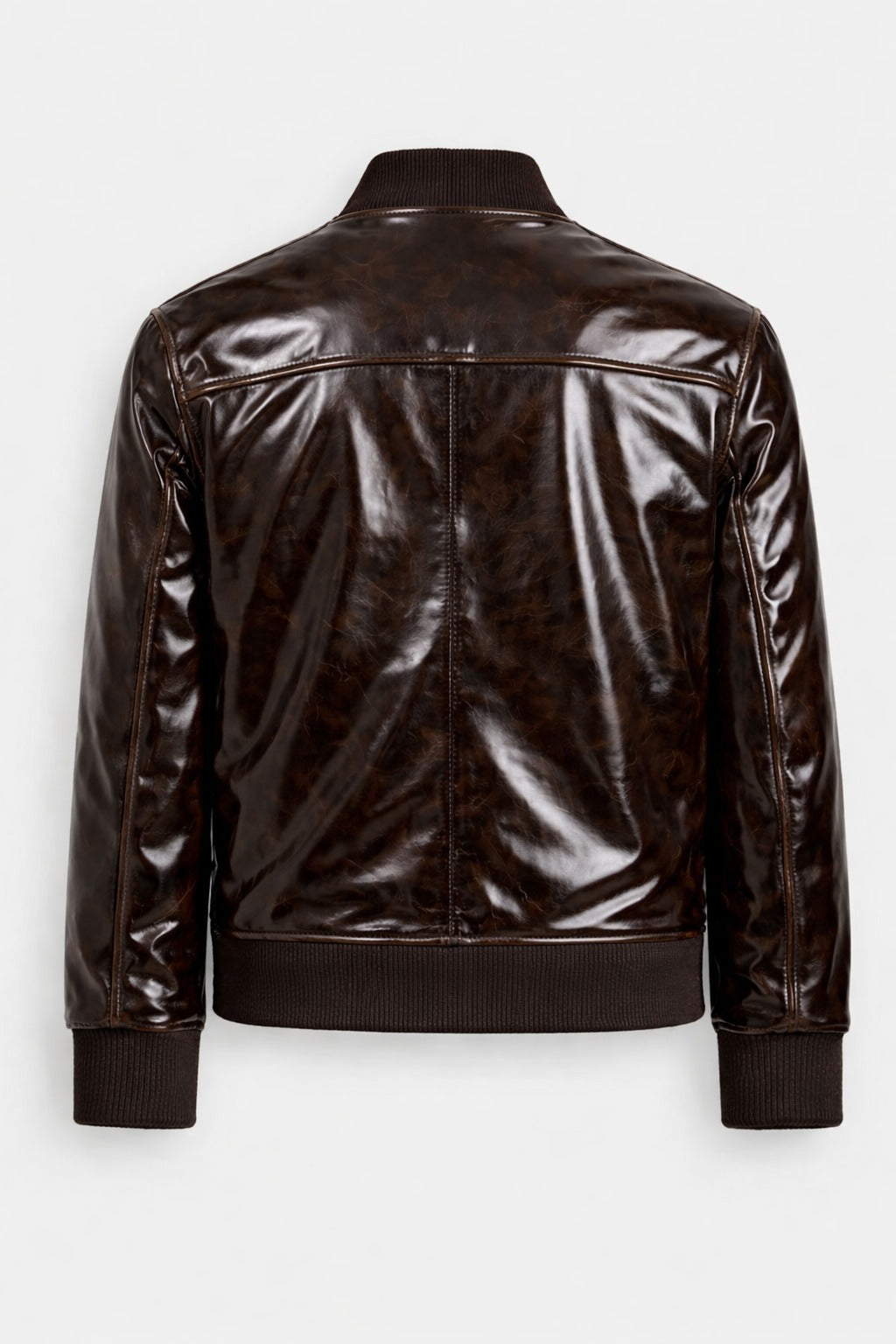 Men’s Dark Brown Leather Bomber Jacket – Signature Zip Detail | Premium Full Grain