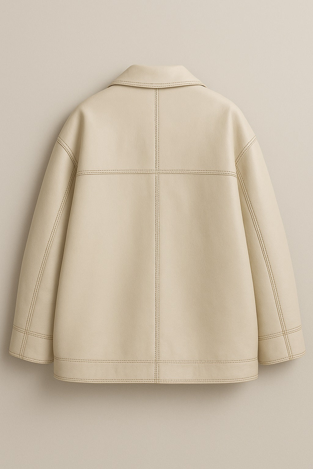 Women’s Cream Leather Shirt Jacket – Oversized Button Front | Premium Minimalist Style