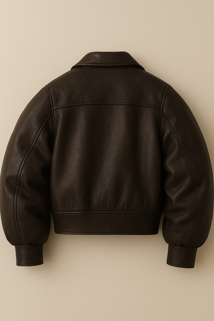 Men’s Dark Brown Leather Bomber Jacket – Classic Zip Front