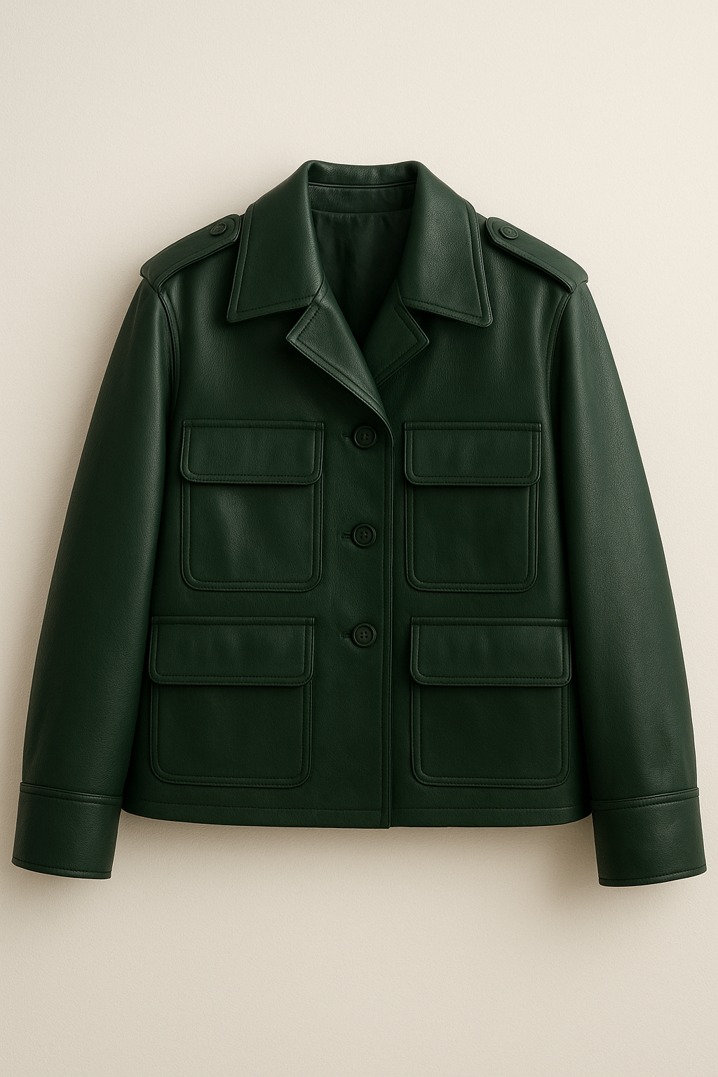 Women’s Forest Green Leather Utility Jacket – Premium Structured Fit